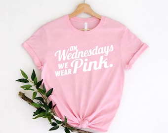 On Wednesdays We Wear Pink Shirt, Funny Movie Quote Tshirt for Women and Teens, Aesthetic Pink Slogan Tee, Trendy Y2K Fashion Fan Gift