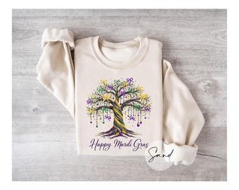 Mardi Gras Sweatshirt, Happy Mardi Gras Shirt, Mardi Gras Tree Sweatshirt, Fat Tuesday Shirt, New Orleans Carnival Gift, Festive Holiday Top