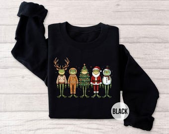 Funny Christmas Frog Sweatshirt, Frog Christmas Shirt, Holiday Frog Crewneck, Cute Frog Lover Gift, Festive Frog Xmas Sweater