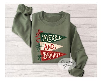 Merry and Bright Christmas Sweatshirt, Holiday Crewneck, Retro Christmas Shirt, Festive Xmas Sweater, Christmas Gift, Cozy Holiday