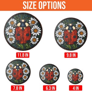 Decorative stained glass suncatcher with daisy flowers and ladybug, sunlight catching floral glass art