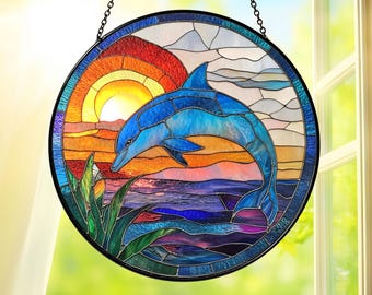 Dolphin Lover Black Garden Lantern, Sea Dolphins Glass Painting