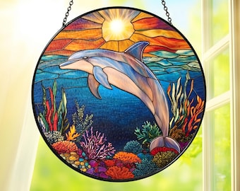 Dolphin Lover Black Garden Lantern, Sea Dolphins Glass Painting