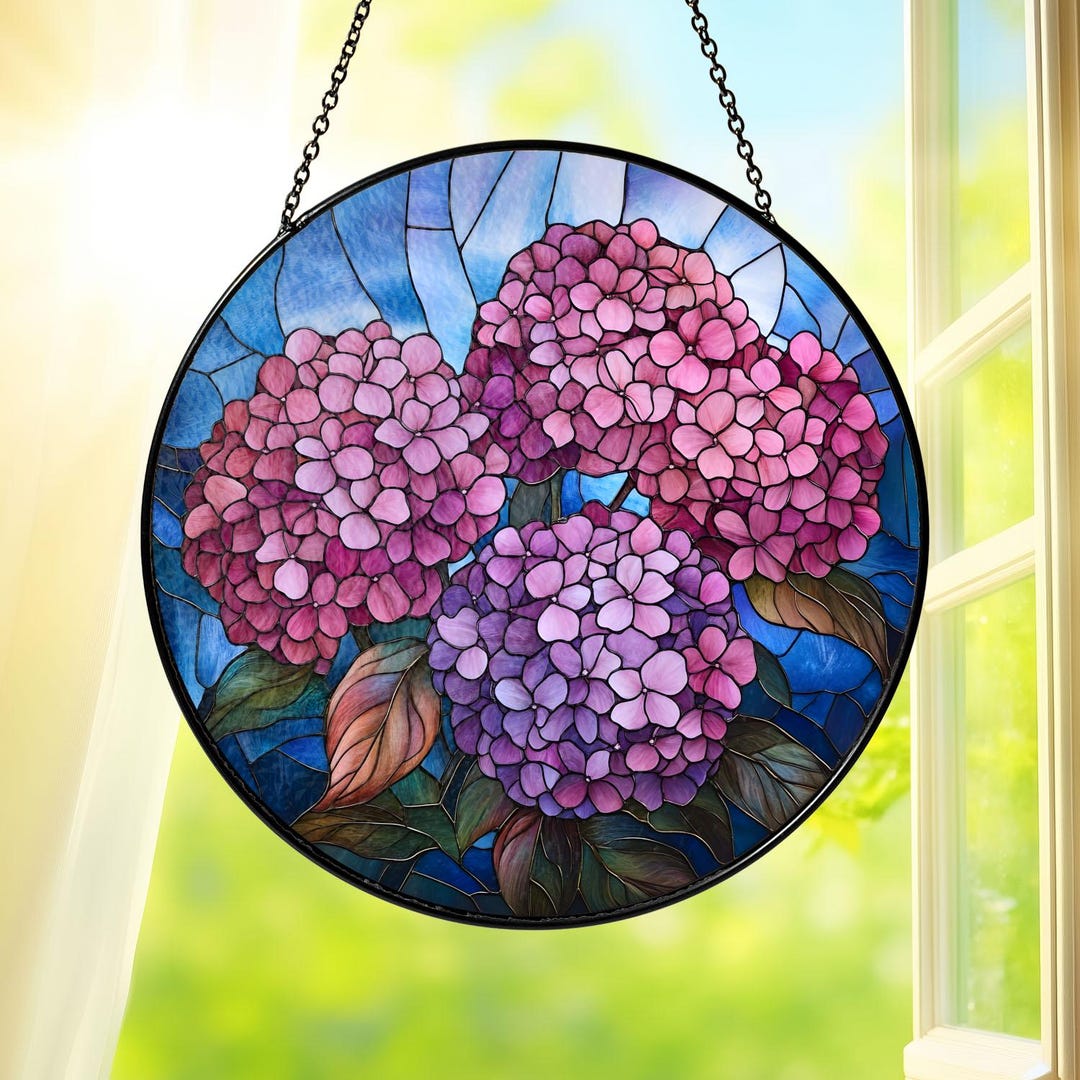 Hydrangea Window Display Hydrangea Stained Glass Suncatcher, Hydrangea Window Hanging Decoration ...