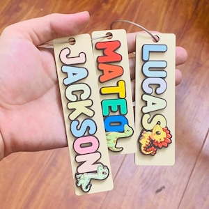 Personalized Wooden Name Tag for Kids, Backpack Tag with Dino Design, Custom Bag Tag for Boys, School Name Label, Back to School Gift
