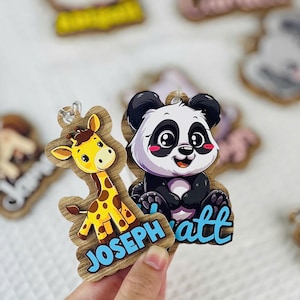 Custom Wooden Animal Name Tag Keychain: Personalized Backpack Charm
