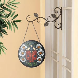 Spring inspired stained glass suncatcher featuring daisies and ladybug, colorful window decor gift idea