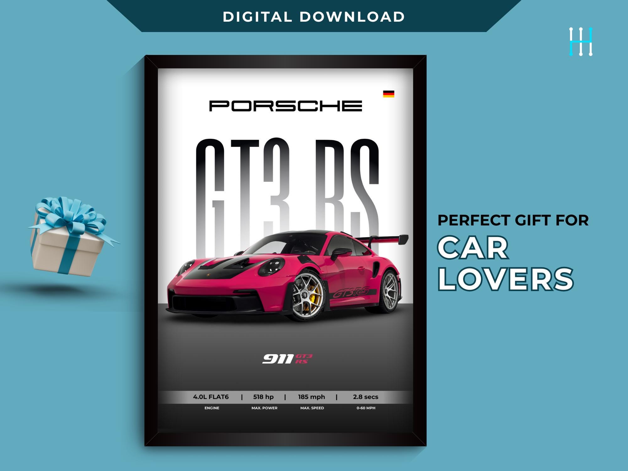 Pink Porsche 911 GT3 RS Poster: Sports Car Art (digital Download