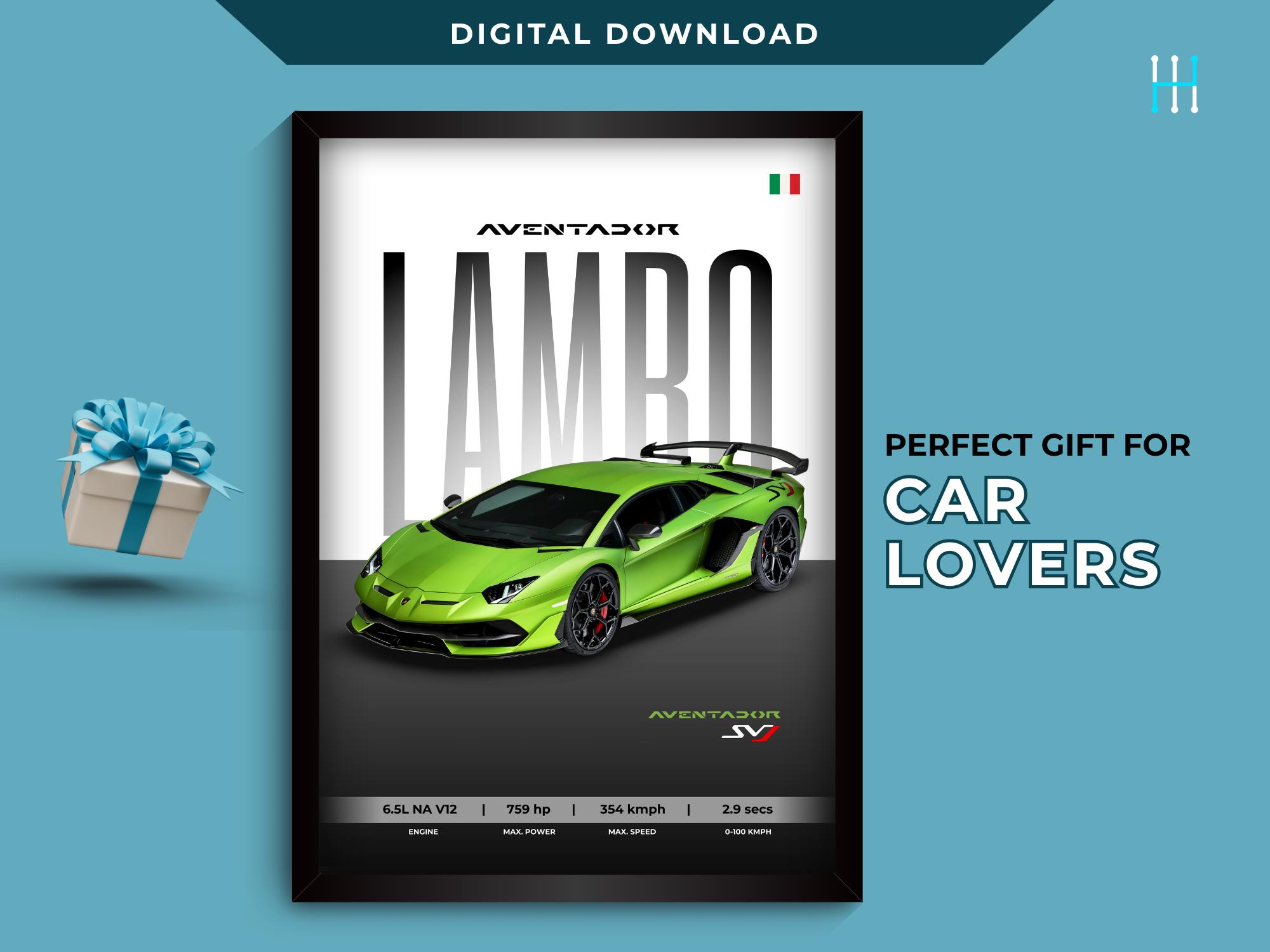 Lamborghini Aventador SVJ Car Poster: Supercar Wall Art (digital