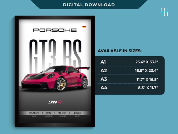 Pink Porsche 911 GT3 RS Poster: Sports Car Art (digital Download