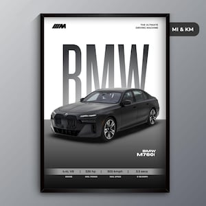 BMW M730i Poster | Car Posters | Car Frame | Digital Download | Home Decor | Gift for Boys | Sedan Supercar Poster | BMW 7 Series Wall Art