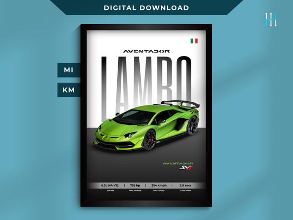 Lamborghini Aventador SVJ Car Poster: Supercar Wall Art (digital