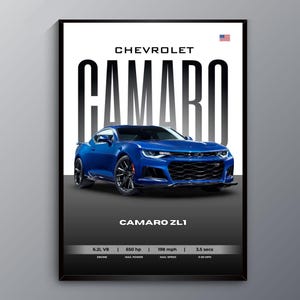 Chevrolet Camaro ZL1 Poster | Muscle Car Wall Art | Car Posters | Frame | Digital Download | Home Decor | Car Gift | Chevrolet Camaro Poster