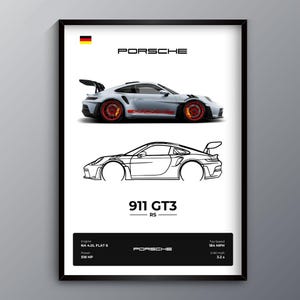 Porsche 911 GT3 RS Poster Supercar Wall Art Printable Car Artwork Wall Art Digital Download Prints Bundle Car Guy Enthusiast Gift Minimalist