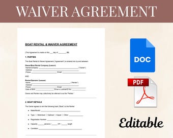 Boat Rental & Waiver Agreement Template | Watercraft Lease Contract | Editable DOC PDF