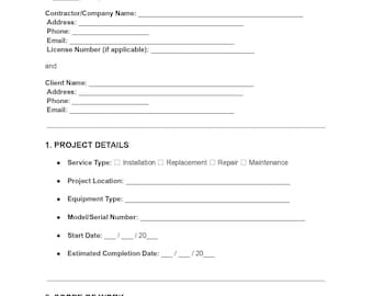 HVAC Installation Service Contract | Editable DOC PDF | Heating Cooling Agreement | Contractor Template