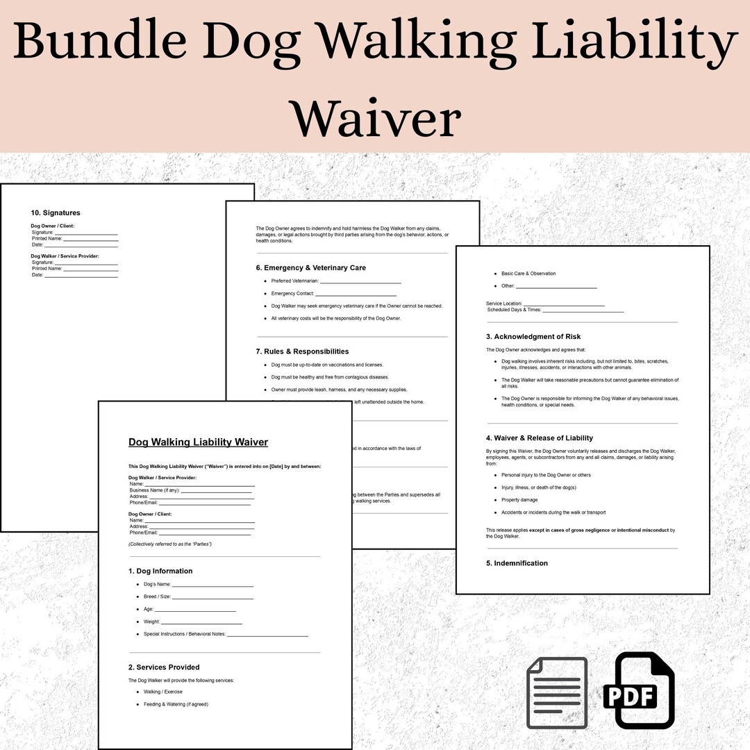 Dog Walking Liability Waiver Bundle Editable DOC PDF Templates for Dog Walking Liability Waiver Bundle Editable DOC PDF Templates for