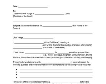 Court Character Reference Letter Template: Editable DOC & PDF