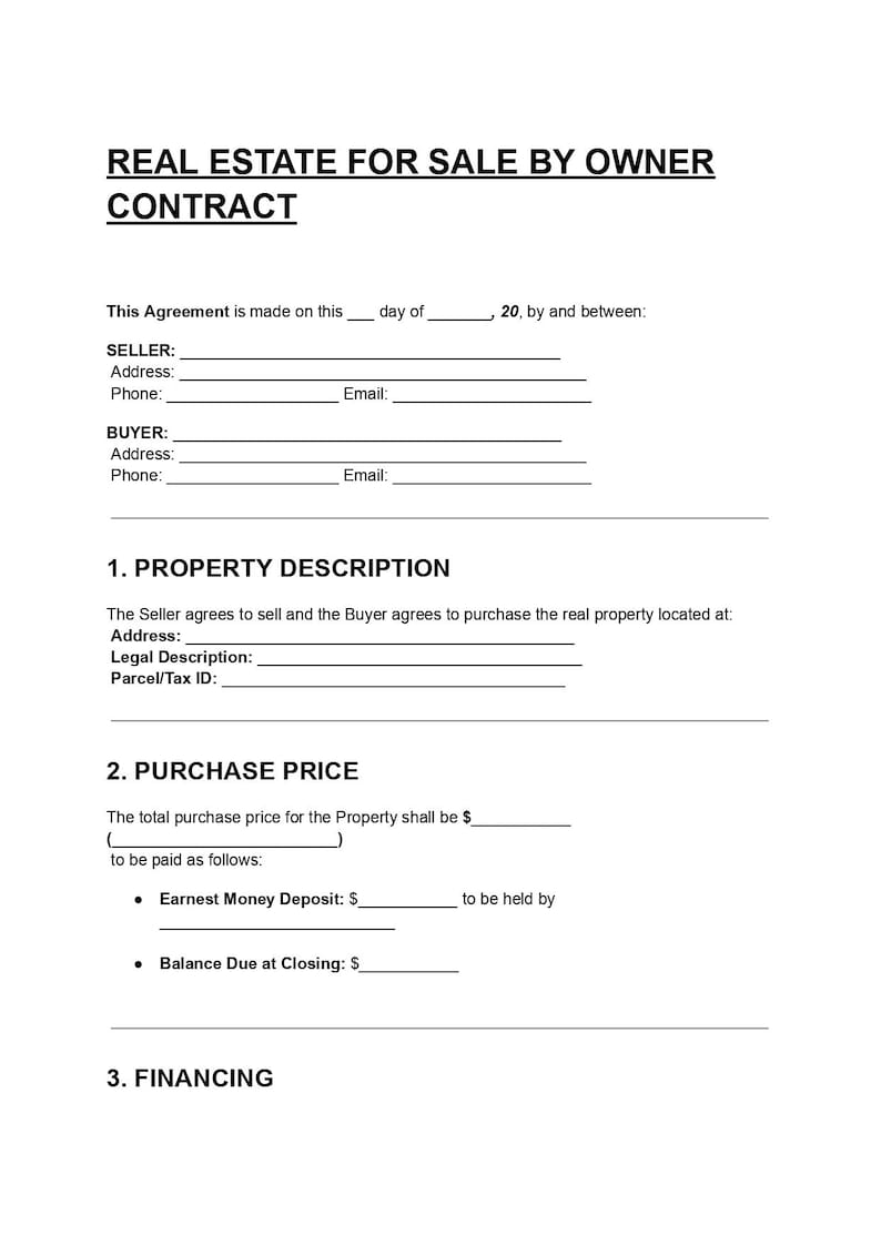 FSBO Real Estate Contract Template (doc + PDF) - Etsy