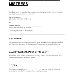 Mistress Agreement Template: Editable Ownership Contract (PDF & DOC)