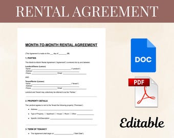 Month-to-Month Rental Agreement Template | Lease Contract | Editable DOC & PDF