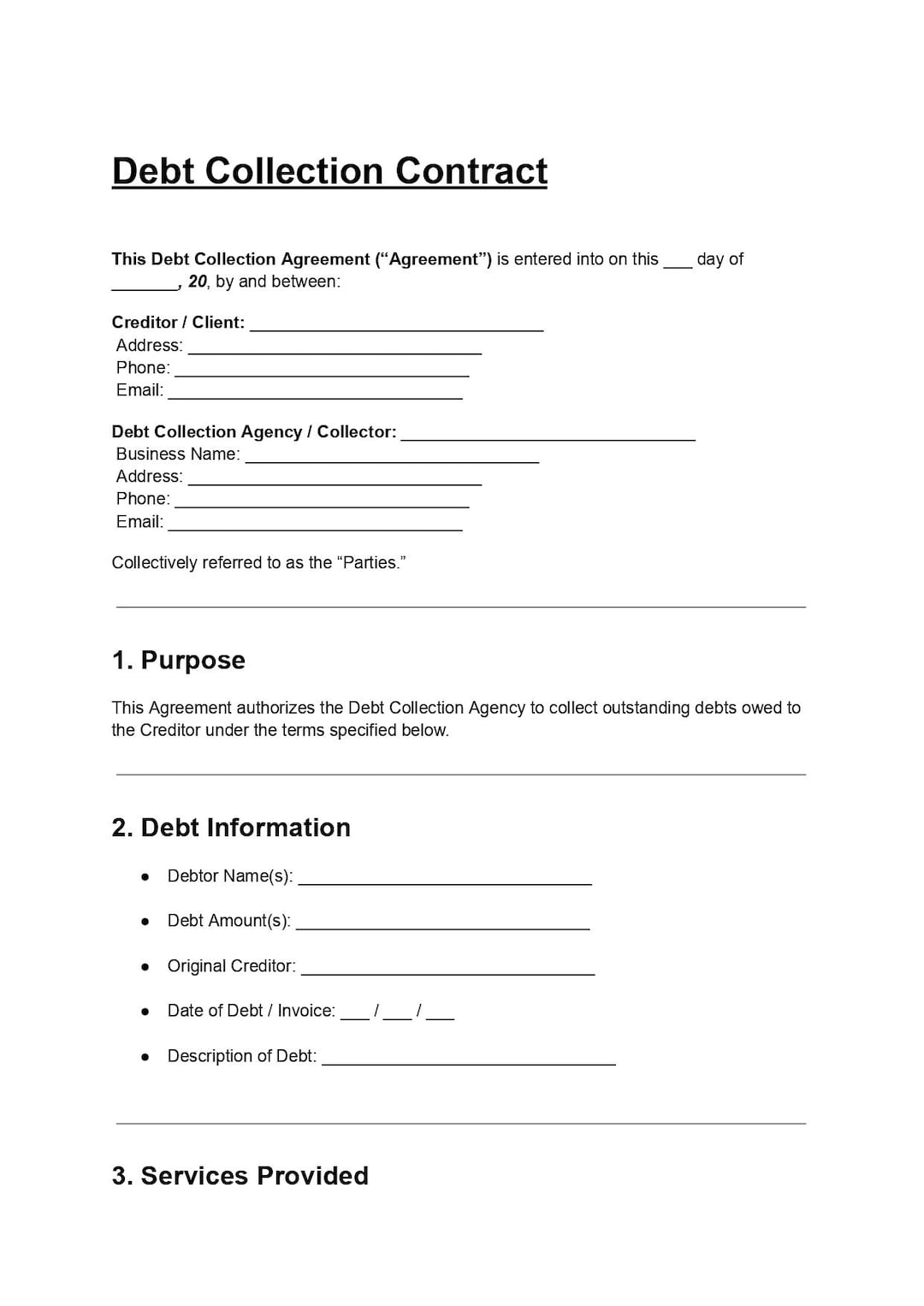 Debt Collection Model Form.pdf Debt Collection Contract | Editable DOC & PDF | Client Payment ...