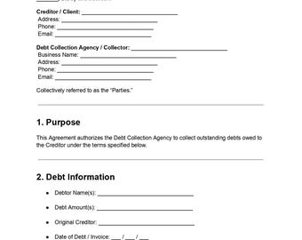 Debt Collection Contract | Editable DOC & PDF | Client Payment Agreement