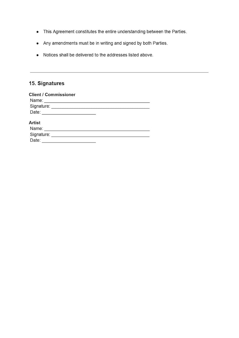 Artist Commission Contract Template | Custom Artwork Agreement ...