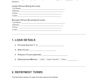 Money Loan Agreement, Personal Loan Contract, Doc Pdf