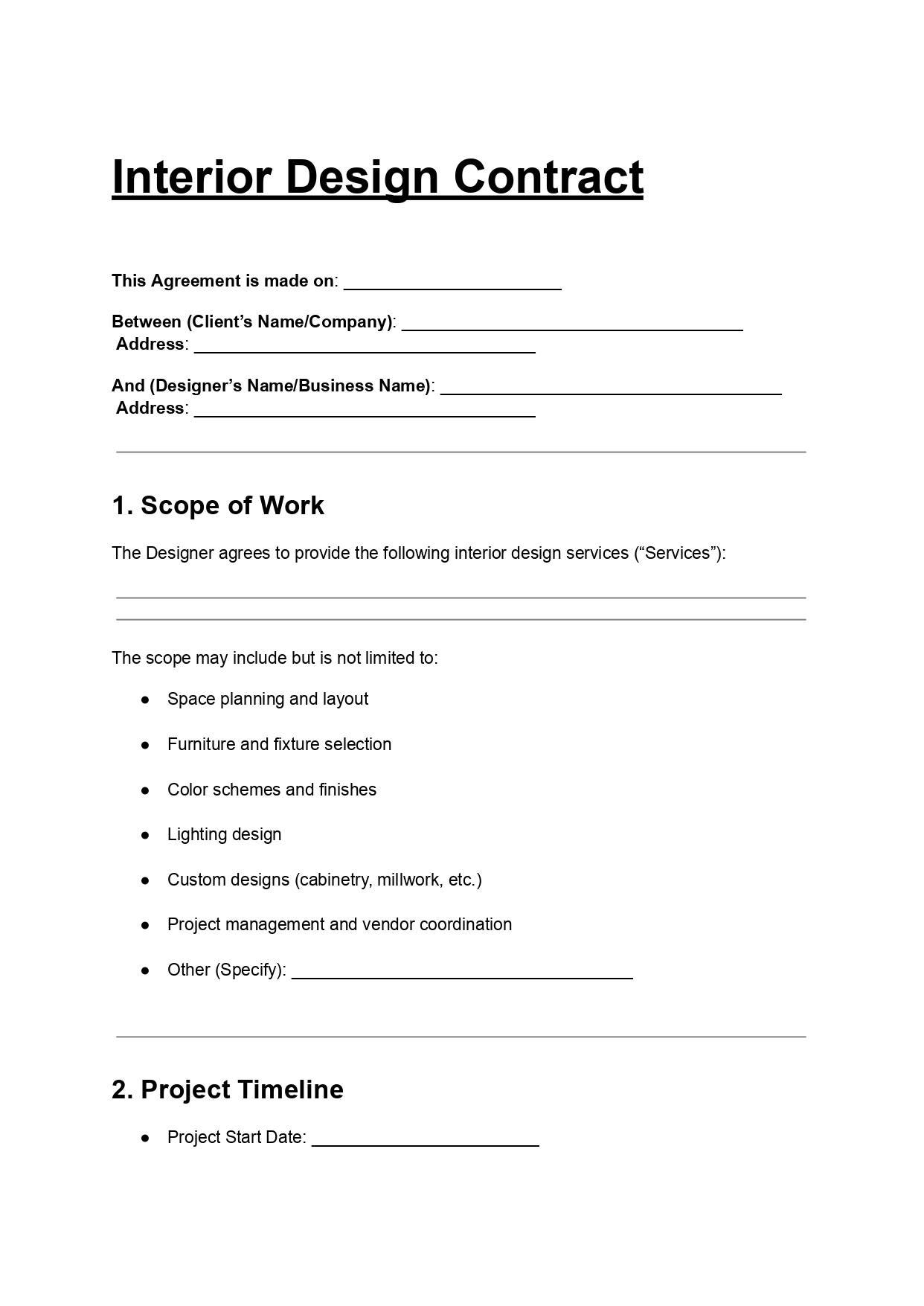 Editable Interior Design Contract Template: PDF & DOC - Etsy