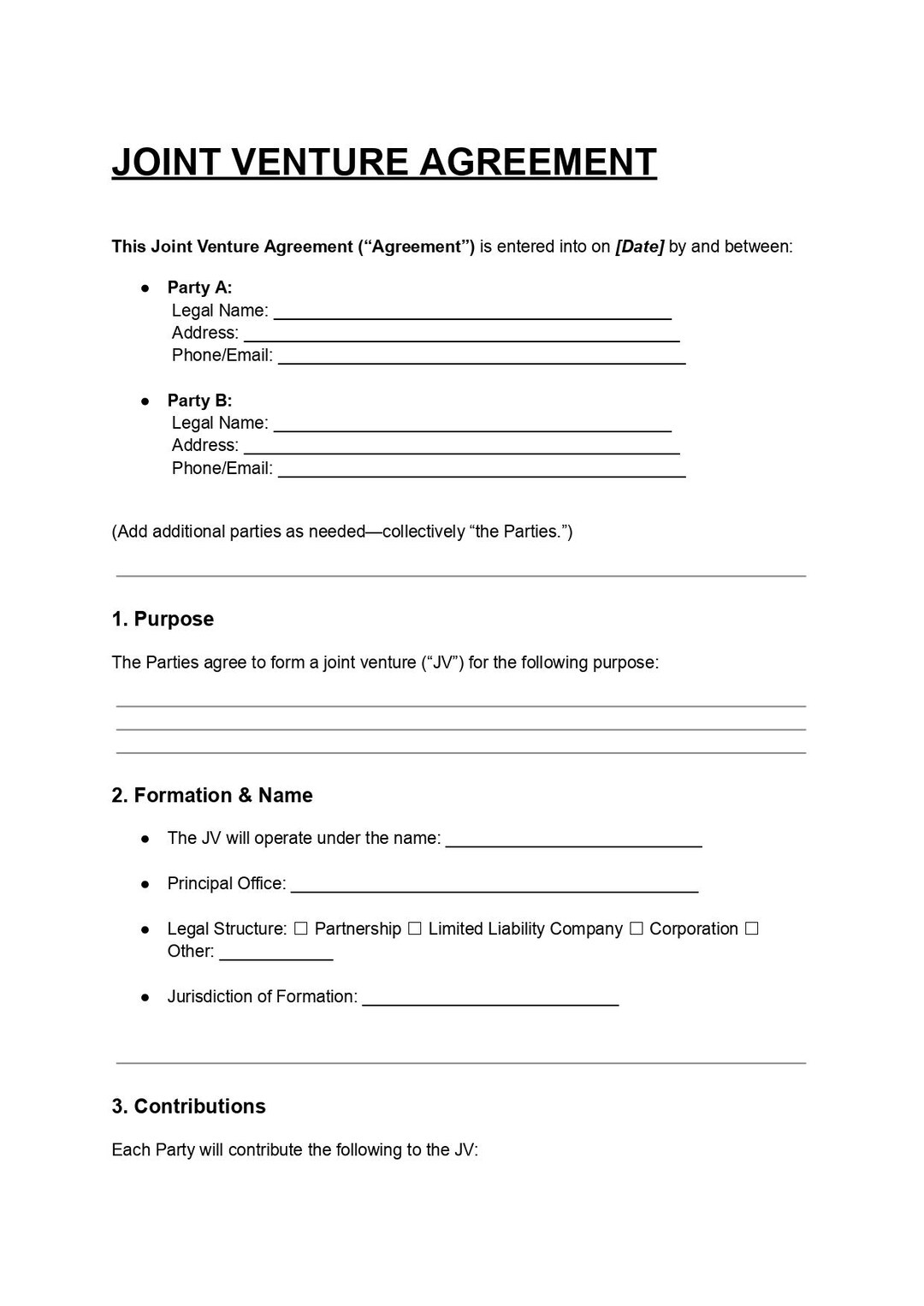 Joint Venture Agreement Template | Editable DOC & PDF - Etsy