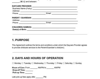 Home Daycare Service Contract Template (DOC + PDF)