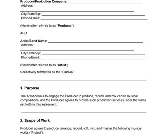 Music Production Contract Template | Producer Agreement | Editable DOC & PDF