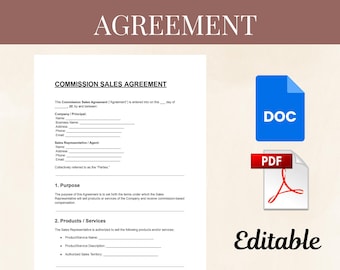 Commission Sales Agreement | Editable DOC & PDF | Sales Rep Contract