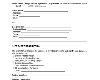 Exterior Design Service Contract Template (DOC, PDF)
