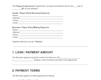 Editable Payment Agreement Template: Loan, Debt, Installment (PDF & DOC)