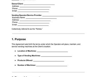 Vending Machine Contract | Editable DOC & PDF | Business Agreement