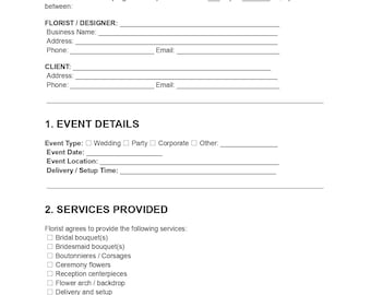 Floral Service Contract, Flower Agreement, Doc Pdf