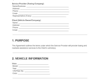 Towing Service Contract, Tow Truck Agreement, Doc Pdf