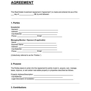 Real Estate Investment Agreement Template | Editable Contract DOC & PDF