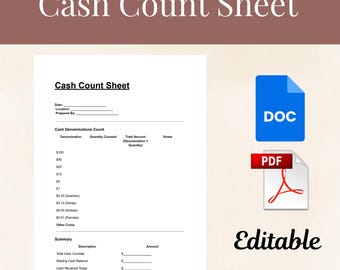 Cash Count Sheet Template: Editable PDF & DOC for Business