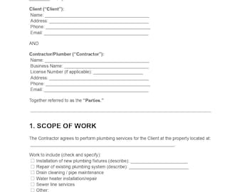 Plumbing Contract Template: Editable PDF & DOC Service Agreement