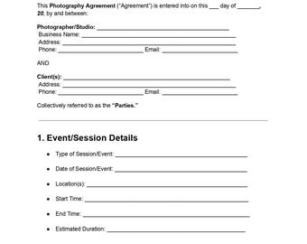 Photography Agreement Template | Editable Client Contract (PDF, DOC)