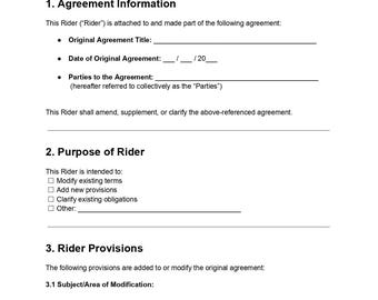 Contract Rider Template, Event & Performance Addendum (DOC, PDF)
