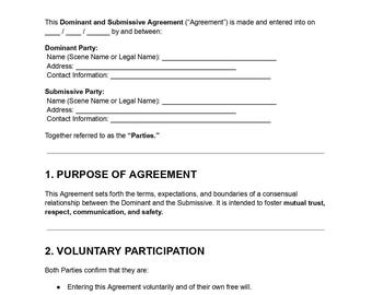 BDSM Agreement Template | Dominant & Submissive Contract (DOC, PDF)
