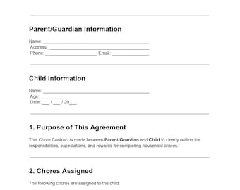Kids Chore Contract Template: Editable Family Responsibility Chart (DOC, PDF)