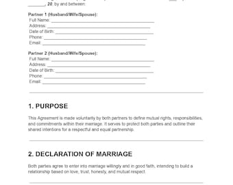 Marriage Contract, Couple Agreement, Wedding Doc Pdf
