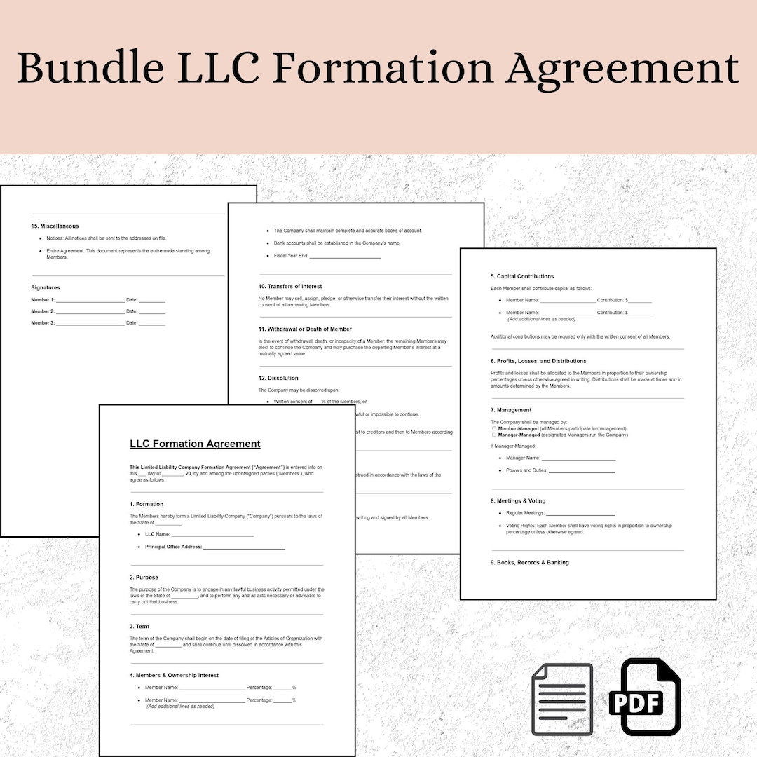 LLC Formation Agreement Bundle Doc&pdf, LLC Contract Template, Business ...