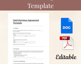 Editable Hold Harmless Agreement Template: Business Liability Waiver (PDF & DOC)
