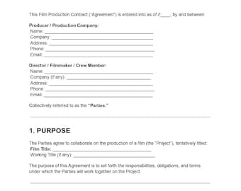Film Production Contract Agreement: Editable Legal Template (PDF & DOC)